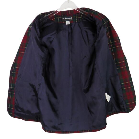 1990s Vintage Sag Harbor Red & Green Plaid Blazer Jacket Size 4 Petite Small - Picture 4 of 7